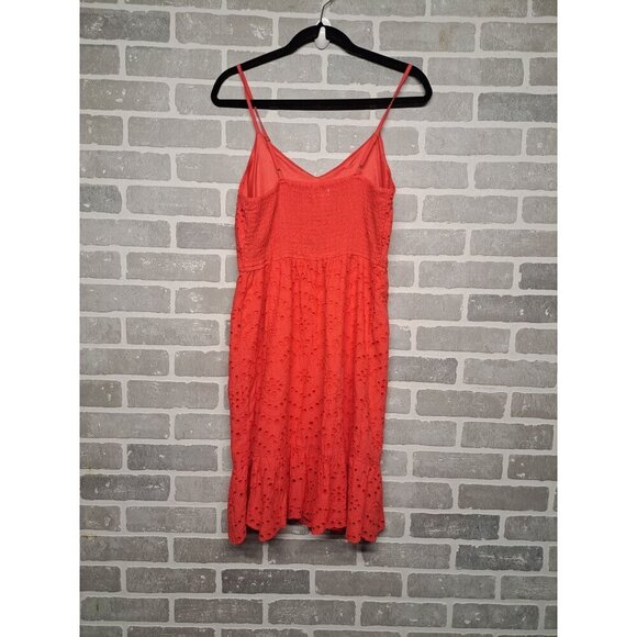 Japna Womens Hot Pink Eyelet Strapply Knee Ruffle Summer‎ Dress Size Medium - Picture 6 of 12